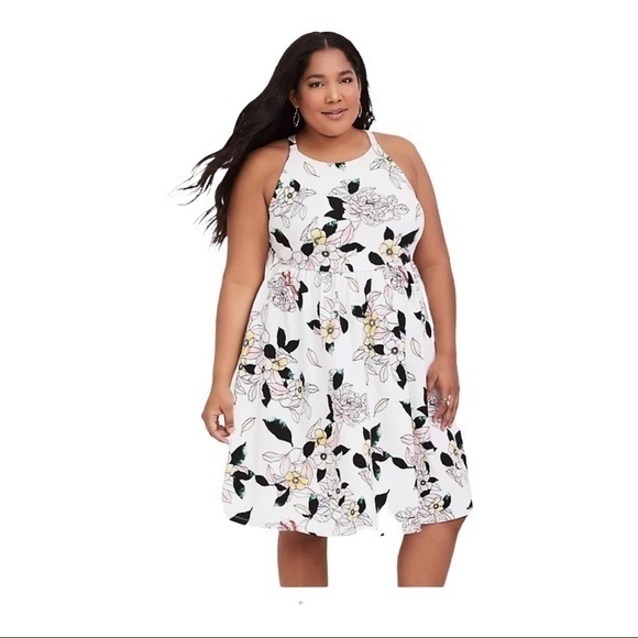 torrid Dresses & Skirts - Torrid Floral Textured Knit Skater Dress White Size 1